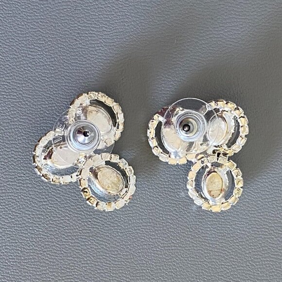 Vintage Silver Cluster Oval Trio Statement Earrings​ - Picture 3 of 7